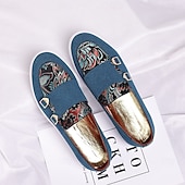 Herre denim loafers med dobbel munk stropp og etnisk trykk – moteriktige, uformelle slip-on-sko for urban stil, fester og vårantrekk billige Uttalelsessko-Herre denim loafers med dobbel munk stropp og etnisk trykk – moteriktige, uformelle slip-on-sko for urban stil, fester og vårantrekk