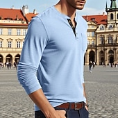 levne Pánská trička pro volný čas-Pánské Tričko Tričko Henley Trička Tričko Top Dlouhý rukáv Henley Jaro Podzim Bez vzoru Módní Designové Základní Kapsy Dovolená ulice Jdeme ven Fialová Top tričko pro muže
