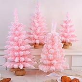 cheap Collectible Figurines-Christmas Mini Tree Tabletop Desktop Artificial Christmas Tree Xmas Decor Pink Flocked Snow Creative Design for Holiday Mall Window Display Festive Home Party Decoration Accessory