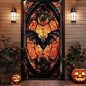 billige Halloween dørdeksler-Halloween Dørdeksel Utendørs bannere Gresskar Flaggermus 3D Psykekdelisk Party Utendørs Bakgrunner for skyting Inngangsdør Veggveranda Dekorasjoner Vegg Dør Bakgrunn