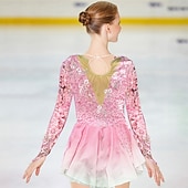 economico Abiti da Pattinaggio Artistico-Vestito da pattinaggio artistico Per donna Da ragazza Pattinaggio sul ghiaccio Vestiti Completi Lilla Nero Bianco Collage Retato Elastene Di pizzo Elevata elasticità Competizione Vestiti da