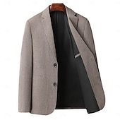 abordables Blazer-Homme Veste blazer Blazer en Tweed Col cranté Léger Couleur Unie Blazer Kaki Grise Coupe sur mesure à boutonnage simple à 2 boutons