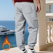 baratos Carga-Homens Calças Esportivas Calças de lã Corredor Calças de inverno Calça de moletom cargo Com Cordão Bolsos Cintura elástica Tecido Conforto Quente Esportes Diário Moda Casual Preto Branco