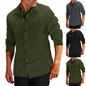 economico camicia da uomo con bottoni-Per uomo Camicia Camicia casual Camicia da Spiaggia Camicia di Velluto a Coste Camicia con Bottoni Nero Verde militare Grigio Manica Lunga Semplice Bavero Vacanza Camicia hawaiana Tasca Abbigliamento