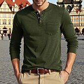 levne Pánská trička pro volný čas-Pánské Tričko Tričko Henley Trička Tričko Top Dlouhý rukáv Henley Jaro Podzim Bez vzoru Módní Designové Základní Kapsy Dovolená ulice Jdeme ven Fialová Top tričko pro muže