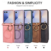 cheap Samsung Cases-Phone Case For Samsung Galaxy Z Flip 7 Z Flip 6 Z Flip 5 Z Flip 4 Back Cover with Lanyard Support Wireless Charging Kickstand Retro TPU PU Leather