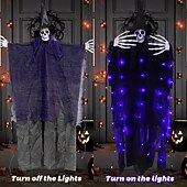 abordables Halloween intérieur-1 pièce 120 cm Halloween suspension lumineuse crâne lumière décorative, détection humaine, cinq effets sonores d&#039;horreur, ambiance de fête intérieure et extérieure lumière décorative, boîte à piles