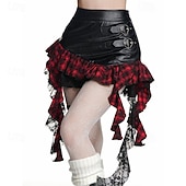 Недорогие Низ-Панк &amp; Готика Мини Юбки Девушка-гот Кружева Асимметричный шов В клетку Маскарадный костюм Жен. Хэллоуин Карнавал Выступление Для вечеринок Взрослые Юбки