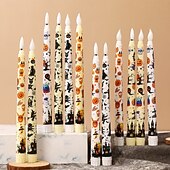 economico Luci di Halloween-Candele a LED senza fiamma con motivo colorato di Halloween, candelieri a batteria con telecomando a 11 tasti e timer, luci a fiamma tremolante 3D per cene, decorazioni per interni, regali (6 pezzi