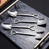 economico Utensili e gadget da cucina-4 cucchiai a pala in acciaio inossidabile, mini cucchiaini da dessert a pala creativi e carini, stoviglie in acciaio inossidabile per la casa per anguria, gelato, coppie