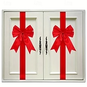cheap Outdoor Decorations-4PCS Christmas Bow and Ribbon Set – Double-Sided Tape Included, No Assembly Needed, Reusable Non-Electric Door and Cabinet Decorations for Christmas and Halloween