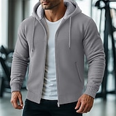 economico Felpa con cappuccio in pile-Per uomo Felpa con cappuccio Felpa con cappuccio a zip intera Felpa con cappuccio in pile Felpa con cappuccio foderata in pile Nero Rosso Borgogna Blu marino Grigio chiaro Con Cappuccio Semplice