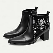 levne Boty pro muže-Pánské Boty Motorkářské boty Retro Halloween Chůze Kůže Italská celozrnná hovězí kůže Pohodlné Protiskluzové Teplý Kotníčkové Povaleč Černá Podzim Zima
