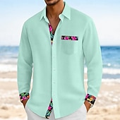  Homme Chemise Chemise en lin Chemise d'été Chemise de Plage Couleur Unie Vacances Occasionnel Noir Blanche Rose Claire Bleu manche longue Revers Été Printemps Vêtement Tenue