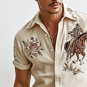 baratos camisas ocidentais dos homens-Homens Estampa floral Cowboy Flores Camisa Social camisa ocidental Manga Curta Vintage retrô Ao ar livre Férias Verão Primavera Aberto para a Lateral Impressão 3D camisas de colarinho Camisa tipo
