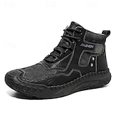 baratos Botas de cano curto-Botas casuais masculinas de couro sintético marrom de cano alto com sola de borracha antiderrapante - calçados duráveis para caminhadas ao ar livre, viagens e uso diário