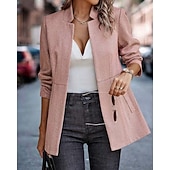 billiga Blazers och kostymer-Dam Kavaj Bekväm Volang Lappverk Elegant Mode Klassisk Modern Skola Formell Kontor Arbete Cardigan Lång Hög krage Normal Långärmad Ytterkläder Djupröd Svart och grått Svart Vår Höst