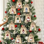 tanie Pakowanie prezentów-Zestaw 12 świątecznych torebek prezentowych z juty z losowymi świątecznymi wzorami, małe woreczki na upominki, idealne na święta Bożego Narodzenia i Nowy Rok