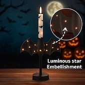 お買い得  ハロウィンの吊るし飾りとテーブルトップ装飾-ハロウィンキャンドルホルダー、大きなトゥインクルバットキャンドルスティック、ゴシックバットキャンドルホルダー、LEDトゥインクルライト付き、パーティーテーブルやキッチン用の不気味なトゥインクルバットデザイン &amp;マントルピース