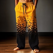 baratos Calça Casual Estampada Masculina-Halloween Homens Morcego Trajes da Noite das Bruxas Calças Calças largas Calça casual Cintura Média Estilo gótico escuro Feriado Cintura elástica com cordão Calças de linho com bolsos Primavera Outono