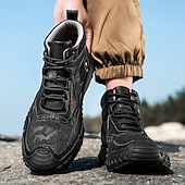 baratos Botas de cano curto-Botas casuais masculinas de couro sintético marrom de cano alto com sola de borracha antiderrapante - calçados duráveis para caminhadas ao ar livre, viagens e uso diário