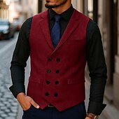 billige Herrevest-Herre سترة Veste Feriereise Daglig Bryllupsfest Stevnemøte Årgang Mote Vår Høst Lomme Knapper Polyester Tweed Bekvem عادي Fiskebein Dobbeltkneppet Hakkjakkeslag Normal Burgunder kaffe Grå Vest