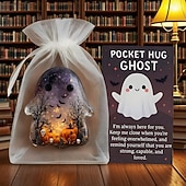 levne Halloweenové závěsné a stolní dekorace-Halloween kapesní objetí duch s povzbudivou kartičkou roztomilý mini přívěsek inspirativní dárek pro přátele ručně vyřezávaná drahokamová socha ducha pro dekoraci domácího stolu
