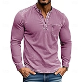 preiswerte Lässiges Henley-T-Shirt-Herren Henley Hemd T-Shirt Langarmshirt Langarm Henley Herbst Winter Retro Mode Designer Nostalgisch Mode Jahrgang Urlaub Straße Ausgehen Schwarz Rosa Marineblau Top T-Shirt für Herren