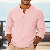 Herren Henley Hemd T-Shirt Henley Oberteil Leinen-T-Shirt Langarm Einfarbig Einfach Einheitliche Farbe Mode Designer Lässig Farbblock Knöpfe Henley Outdoor Lässig Täglich Sommer Frühling Ganzjahres preiswerte Baumwoll-Leinen T-Shirts-Herren Henley Hemd T-Shirt Henley Oberteil Leinen-T-Shirt Langarm Einfarbig Einfach Einheitliche Farbe Mode Designer Lässig Farbblock Knöpfe Henley Outdoor Lässig Täglich Sommer Frühling Ganzjahres