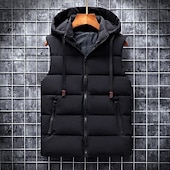 levne Pánská péřová vesta-Pánské Puffer Vesta Kamizelka Vesta Dovolená Denní Rande Módní Na běžné nošení Zima Kapsy Polyester Zahřívací Pohodlné Pevná barva Zip Kapuce Běžný Černá Vodní modrá Tmavě šedá Béžová Vesta