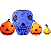 tanie Halloween na świeżym powietrzu-1 szt. 1,4 m * 2,6 m nadmuchiwana czaszka z dynią, wodoodporna, świecąca, z tworzywa sztucznego, z diodami LED RGB, model powietrzny do wnętrz i na zewnątrz, na dziedziniec, trawnik, impreza