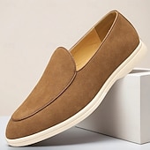 abordables Zapatillas sin cordones y mocasines de hombre-Mocasines sin cordones de ante color tostado para hombre: zapatos casuales livianos para uso diario en la oficina, para ir al trabajo y para el fin de semana.