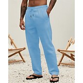 billiga Semester-Herr Linne Byxor Långbyxor Sommarbyxor Strandbyxor Snörning Ficka Elastisk midja Slät Komfort Andningsfunktion Semester Dagligen Helgdag Hawaiisk Boho 다크 카키 Svart