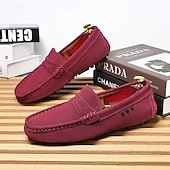 billiga Slip-ons och loafers till herrar-Röda herrloafers i konstläder med slip-on-funktion, lätta, avslappnade mockasiner för arbete, resor och vardagsbruk