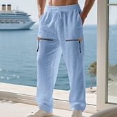 economico Vacanza-Per uomo Pantaloni di Lino Pantaloni Pantaloni Estivi Pantaloni da Spiaggia Coulisse Tasca Elastico in vita Semplice Comodità Traspirante Vacanza Quotidiano Ferie Hawaiano Boho Cachi chiaro Nero
