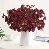 baratos decoração de ação de graças e outono-5 maços de flores artificiais de outono, crisântemos do pôr do sol, flores artificiais de outono para áreas externas com margaridas e eucalipto, plantas de floração plena, resistentes a raios UV, à