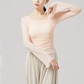 cheap Practice Wear-Activewear Top Pure Color Splicing Tulle Women&#039;s Performance Training Long Sleeve High Polyester