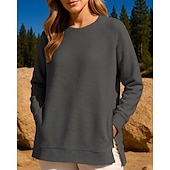 billiga Huvtröja &amp; Sweatshirt-Dam Tröja med pullover Casual Toppar Dragkedja Långärmad Överdelar Fritids- Höst Solid färg Andningsfunktion Träna Utomhus Träning Sportkläder Sportkläder Svart Vit Vinröd