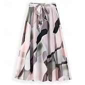 ieftine Fuste de șifon-Pentru femei Fustă Leagăn Modă Casual Maxi Talie Medie Fuste Floral Imprimeu Micro-elastic Vacanță Stradă Negru Roz Îmbujorat Albastru Primăvară Șifon Poliester