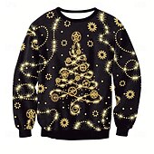 billiga tröjor med tryck för män-Jul Herr Julgran Pullover tröja Stickat Rund halsringning Ledigt Semester Gata Dagligen 3D-utskrift Stickat Håller värmen Långärmad Vår Höst Vinter Svart