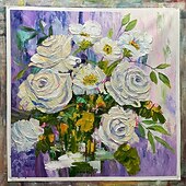 お買い得  花/植物画-ミントゥラ ハンドメイド テクスチャードフラワー 油絵 キャンバス 壁アート デコレーション モダン 抽象画 ロールド フレームレス 未延伸絵画
