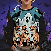billiga Pojkes Halloween kostymer-Halloween Pojkar 3D Tecknat Pumpa Dinosaurie T-shirt Långärmad Vår Höst Mode Grundläggande Barn 4-12 år Rund hals Utomhus Ledigt Dagligen Normal