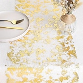 tanie Obrusy-Bieżnik ze Złotej Folii na Gorąco - Europejski Styl Lekko Ekskluzywny Flaga na Stół na Przyjęcia Świąteczne Wesela i Dekorację Opakowań Prezentowych