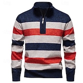 cheap Men&#039;s Pullover Sweater-Men&#039;s Pullover Sweater Jumper Knit Sweater Ribbed Knit Regular Tops Knitted Stripe Quarter Zip Fashion Basic Vacation Daily Wear Clothing Apparel Fall Winter Navy Blue Green S M L