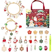 ieftine Calendarul Adventului-Brățări calendar de Advent de Crăciun 2025 pentru fete, kit de confecționare bijuterii DIY de 24 de zile cu 22 de mărgele cu pandantive și 2 brățări reglabile, cadou de numărătoare inversă de Crăciun