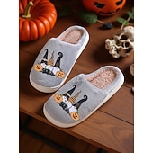 baratos Para mulheres-Pantufas femininas de gnomo para Halloween com forro de pelúcia - chinelos confortáveis para casa com estampa de abóbora e chapéu de bruxa para o outono, casais e presentes de Natal