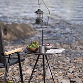 preiswerte Bis zu 30 $-tragbarer schwarzer Outdoor-Tisch mit Lampenständer – klappbar, Eisenkonstruktion, lässiger Stil, inklusive Aufbewahrungstasche, kleiner Outdoor-Tisch