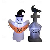 economico Halloween all&#039;Aperto-1 pezzo da 1,5 m/5 piedi di Halloween con cappello da mago fantasma e lapide corvo a led con luce gonfiabile modello aria interno ed esterno cortile horror ornamento luminoso spina USA/UE/UK/AU