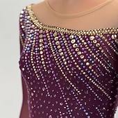 voordelige Schaatsjurken-Kunstschaatsjurk Dames Voor meisjes Schaatsen Jurken Bordeaux Lapwerk Open achterkant Netstof Spandex Hoge Elasticiteit Opleiding Wedstrijd Kunstschaatskleding Klassiek Kristal / Bergkristal Lange