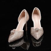 preiswerte Klassische Pumps-Champagnerfarbenes Set mit Strass-Stilettos und Clutch für Damen – elegante High Heels mit spitzer Spitze für Hochzeiten, Abschlussbälle und Abendpartys
